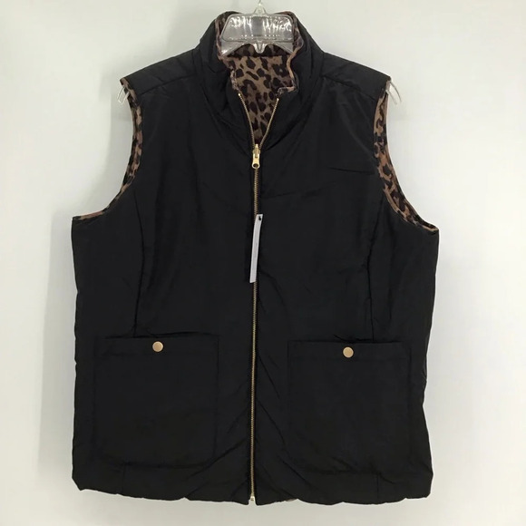 Talbots Reversible Quilted Vest Leopard/Black NWT Classic Winter Career Size 1XP - Picture 11 of 13